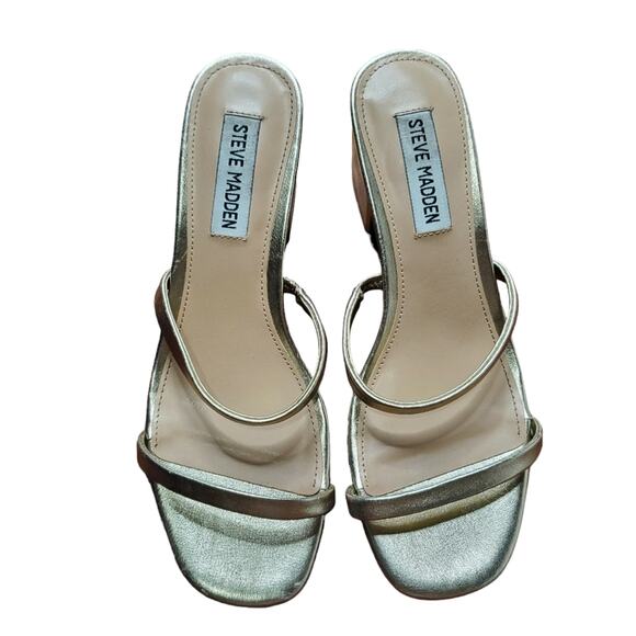 Steve Madden Issy Square Toe Strappy Block Heels Gold Women's Size 7.5 - Picture 5 of 15